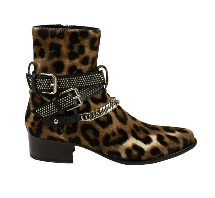 Leopard Embellished Chain Boot Size 43