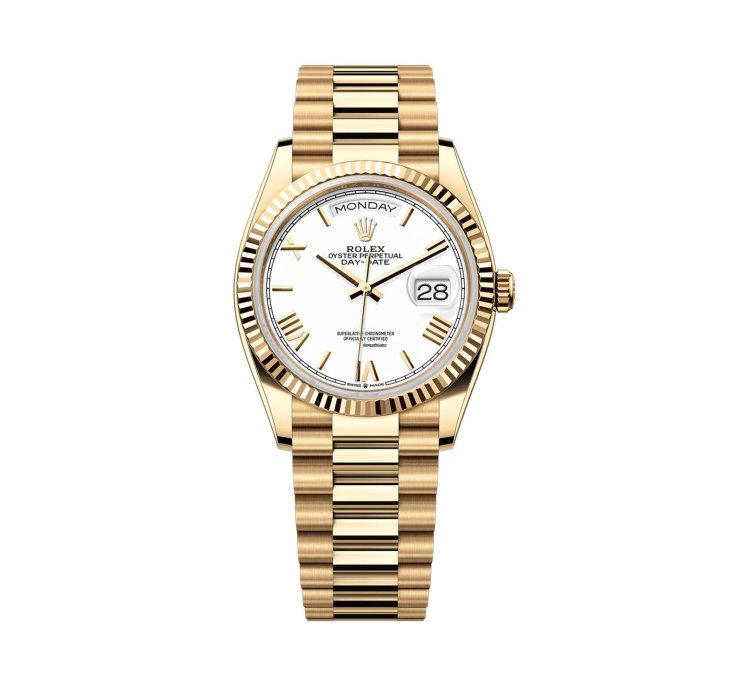Rolex Day-date 36 36mm 18k Yellow Gold President White Roman Dial