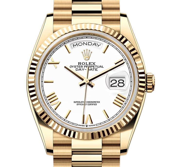 Rolex Day-date 36 36mm 18k Yellow Gold President White Roman Dial