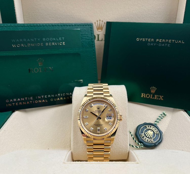 Rolex Day-date 36 36mm Champagne Diamond Dial Yellow Gold Bracelet 128238 Unworn 2023