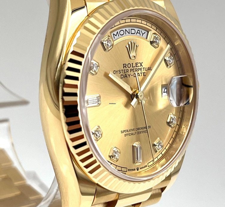 Rolex Day-date 36 36mm Champagne Diamond Dial Yellow Gold Bracelet 128238 Unworn 2023
