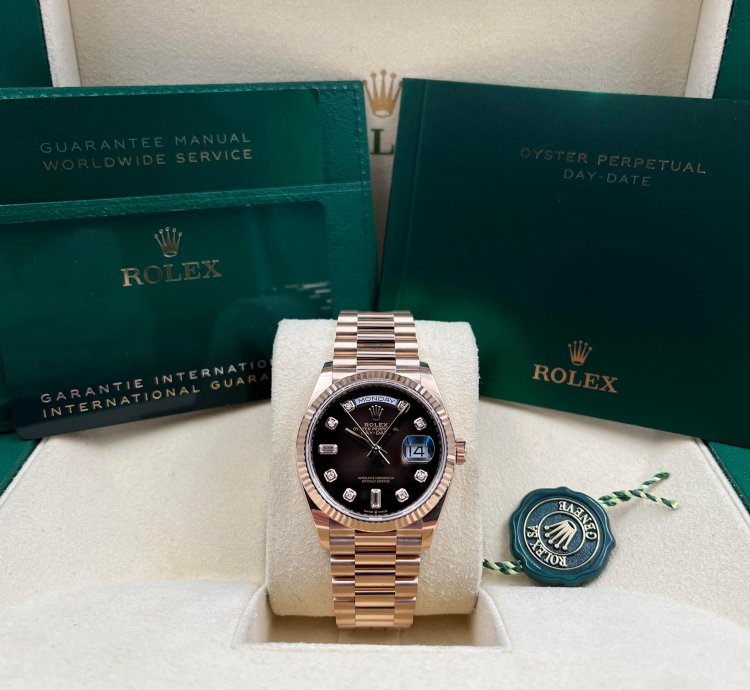 Rolex Day-date 36 36mm Chocolate Diamond Dial Rose Gold Bracelet 128235a Unworn 2023