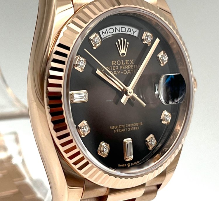 Rolex Day-date 36 36mm Chocolate Diamond Dial Rose Gold Bracelet 128235a Unworn 2023