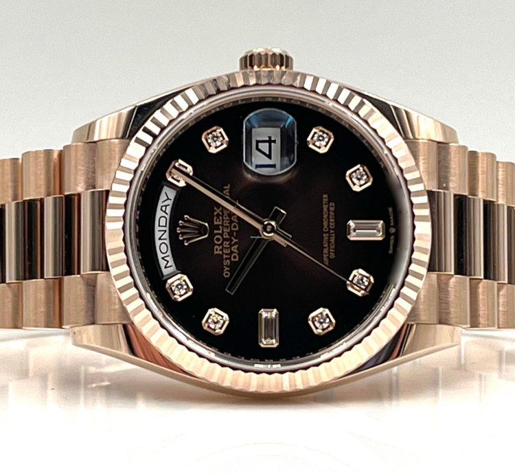 Rolex Day-date 36 36mm Chocolate Diamond Dial Rose Gold Bracelet 128235a Unworn 2023