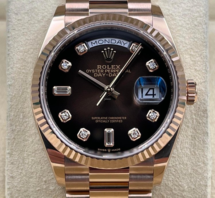 Rolex Day-date 36 36mm Chocolate Diamond Dial Rose Gold Bracelet 128235a Unworn 2023