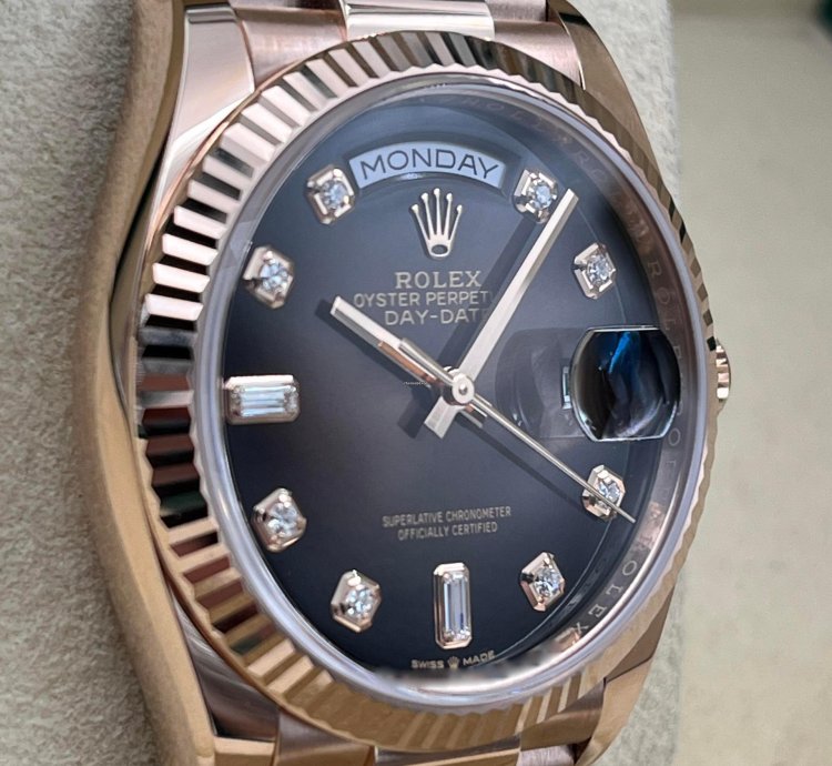 Rolex Day-date 36 36mm Chocolate Diamond Dial Rose Gold Bracelet 128235a Unworn 2023