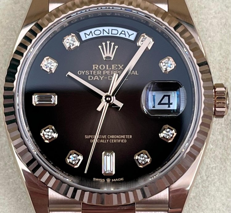 Rolex Day-date 36 36mm Chocolate Diamond Dial Rose Gold Bracelet 128235a Unworn 2023