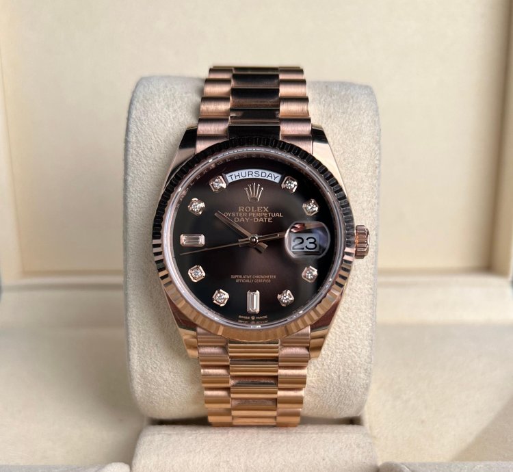 Rolex Day-date 36 36mm Fluted Bezel Everose Gold Chocolate Diamond Dial Presidential Band