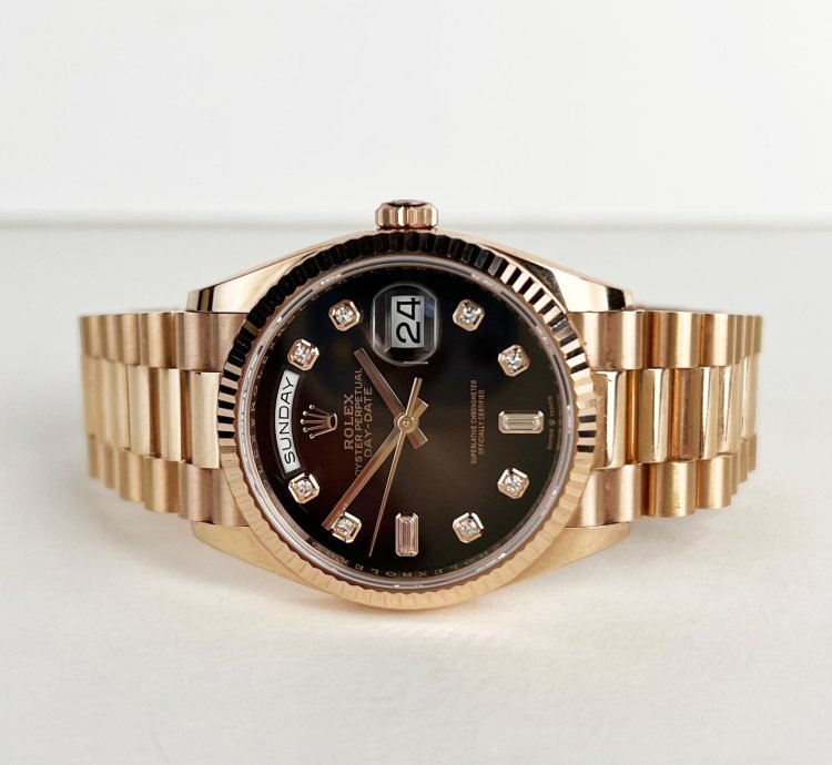 Rolex Day-date 36 36mm Fluted Bezel Everose Gold Chocolate Diamond Dial Presidential Band