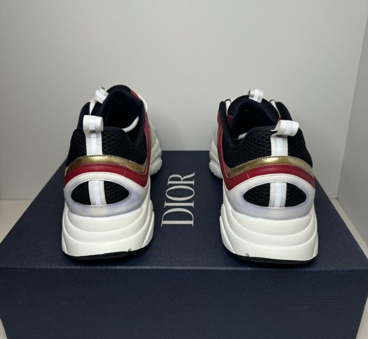 Men Dior B22 White Burgundy Gold Sneakers Size 50
