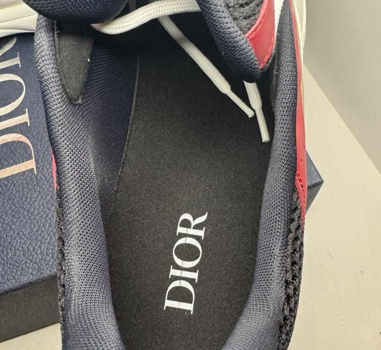 Men Dior B22 White Burgundy Gold Sneakers Size 50