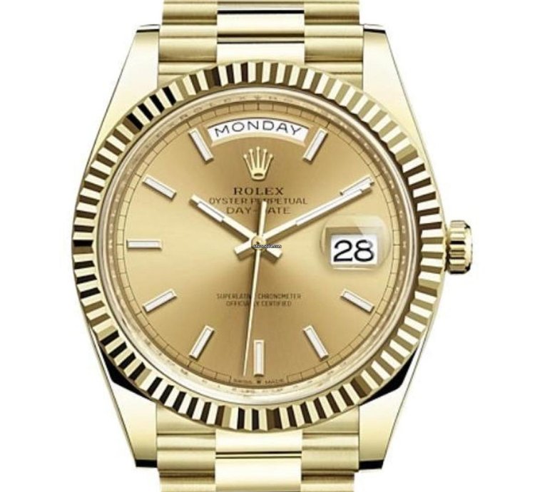 Rolex Day-date 36 36mm Fluted Bezel Yellow Gold Champagne Index Dial Presidential 128238