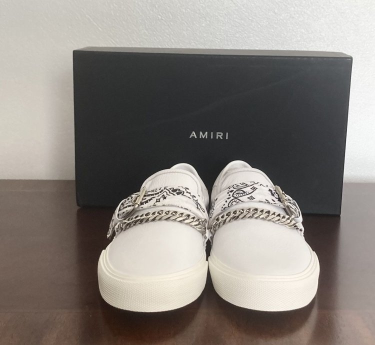 New Amiri Bandana Buckle White Leather Slip On Sneakers Sz 8