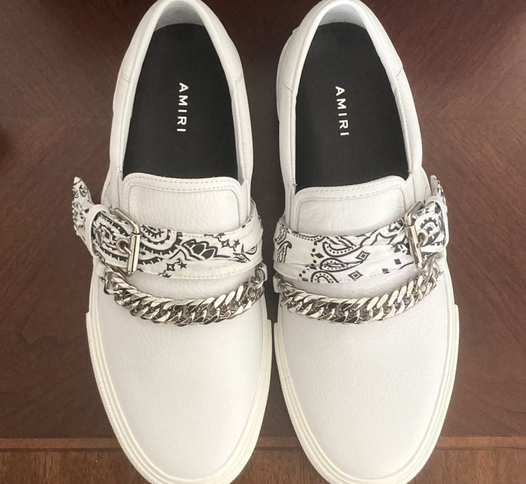New Amiri Bandana Buckle White Leather Slip On Sneakers Sz 8