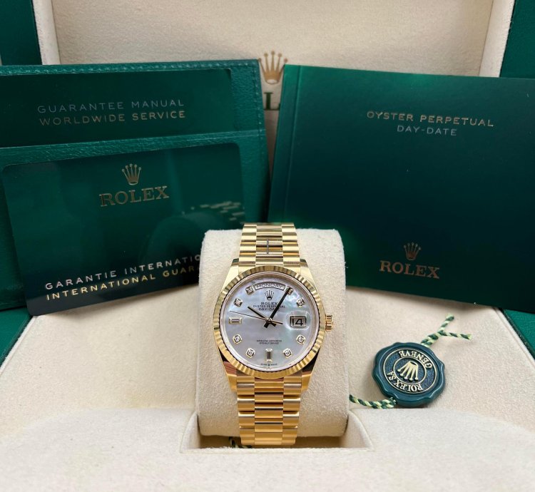 Rolex Day-date 36 36mm Mother Of Pearl Dial Yellow Gold Bracelet 128238 Unworn 2023