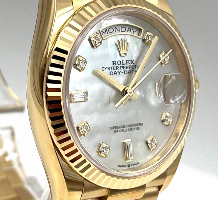 Rolex Day-date 36 36mm Mother Of Pearl Dial Yellow Gold Bracelet 128238 Unworn 2023