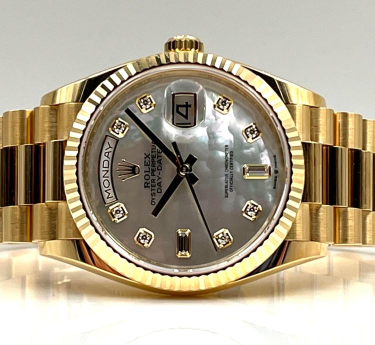 Rolex Day-date 36 36mm Mother Of Pearl Dial Yellow Gold Bracelet 128238 Unworn 2023