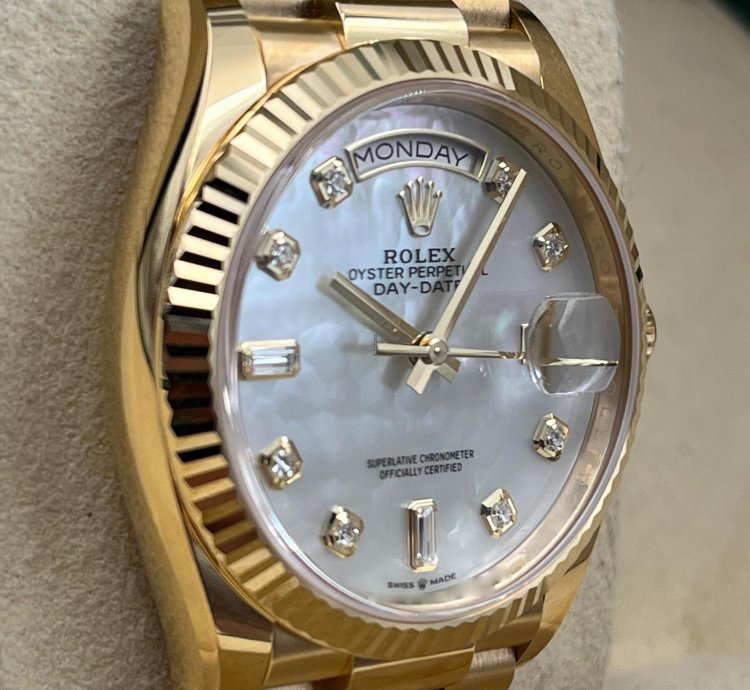 Rolex Day-date 36 36mm Mother Of Pearl Dial Yellow Gold Bracelet 128238 Unworn 2023