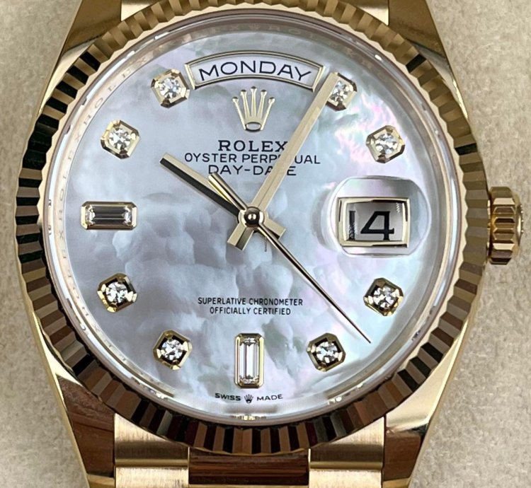 Rolex Day-date 36 36mm Mother Of Pearl Dial Yellow Gold Bracelet 128238 Unworn 2023