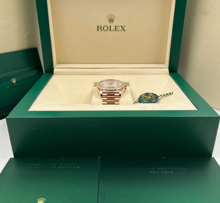 Rolex Day-date 36 36mm Mother Of Pearl Diamond Dial Rose Gold Bracelet 128345rbr Unworn 2022