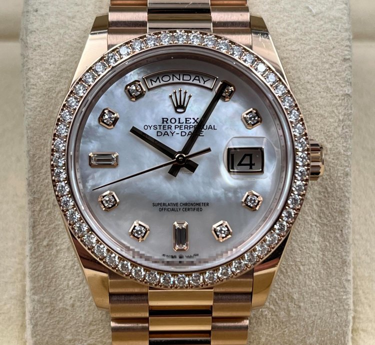 Rolex Day-date 36 36mm Mother Of Pearl Diamond Dial Rose Gold Bracelet 128345rbr Unworn 2022