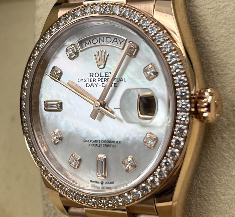 Rolex Day-date 36 36mm Mother Of Pearl Diamond Dial Rose Gold Bracelet 128345rbr Unworn 2022