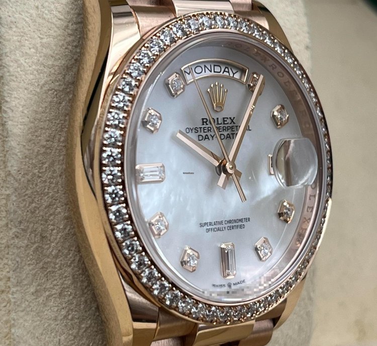 Rolex Day-date 36 36mm Mother Of Pearl Diamond Dial Rose Gold Bracelet 128345rbr Unworn 2022