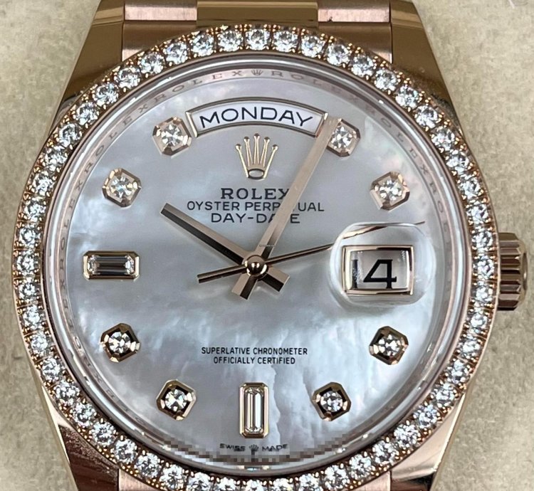 Rolex Day-date 36 36mm Mother Of Pearl Diamond Dial Rose Gold Bracelet 128345rbr Unworn 2022
