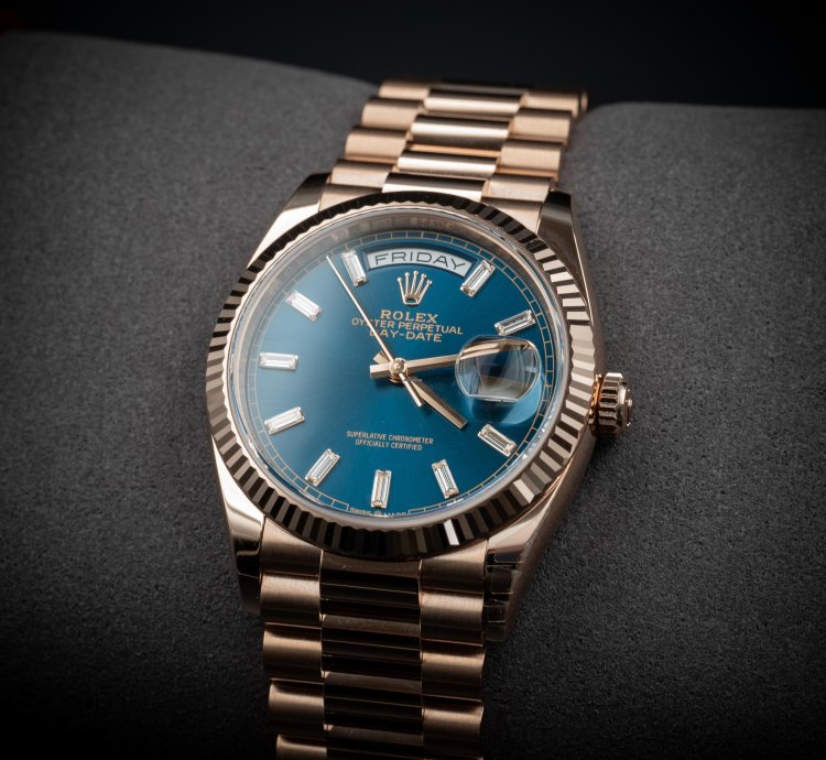 Rolex Day-date 36 36mm New Release Blue Baguette Dial Rose Gold