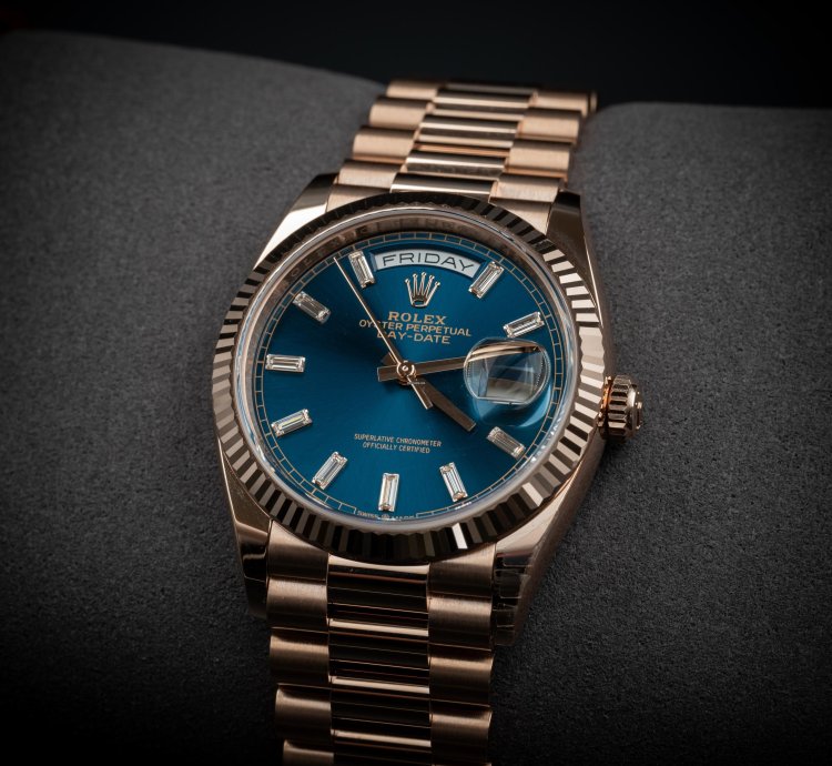 Rolex Day-date 36 36mm New Release Blue Baguette Dial Rose Gold