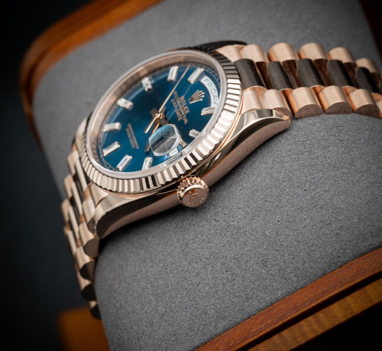 Rolex Day-date 36 36mm New Release Blue Baguette Dial Rose Gold