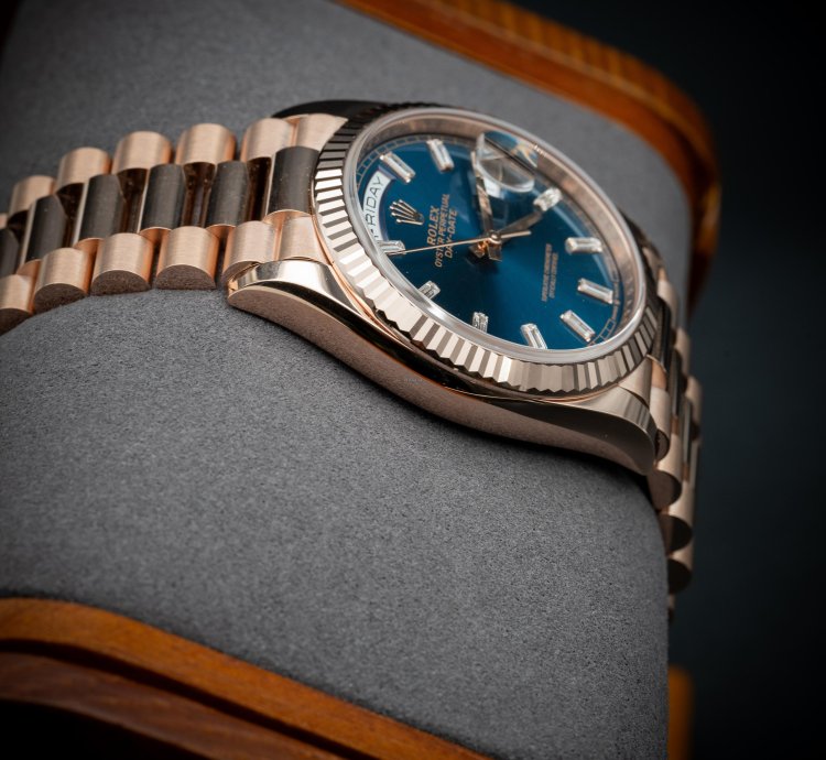 Rolex Day-date 36 36mm New Release Blue Baguette Dial Rose Gold