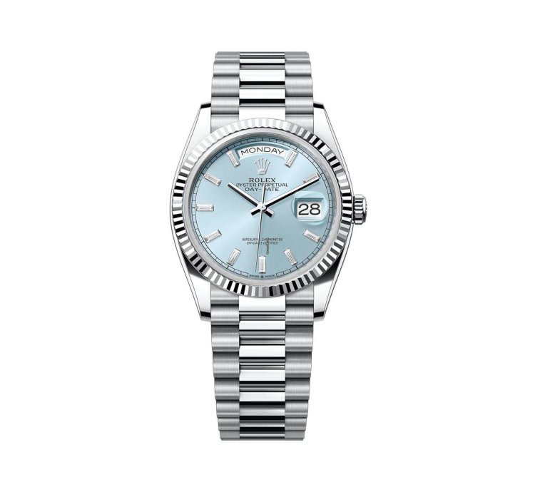 Rolex Day-date 36 36mm Platinum President Fluted Bezel Ice-blue Diamond Dial