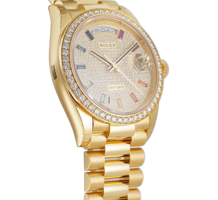 Rolex Day-date 36 36mm President 18k Yellow Gold Diamond Bezel Diamond Pav Rainbow Dial
