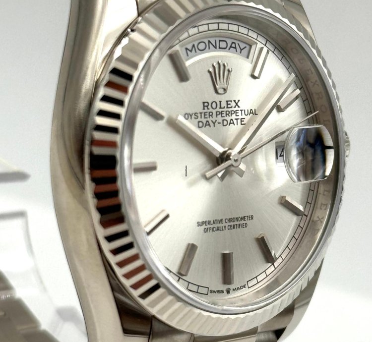 Rolex Day-date 36 36mm Silver Index Dial White Gold Bracelet 128239 Unworn 2022
