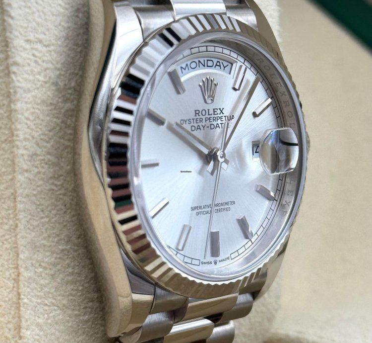 Rolex Day-date 36 36mm Silver Index Dial White Gold Bracelet 128239 Unworn 2022