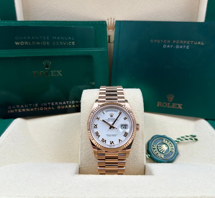 Rolex Day-date 36 36mm White Roman Dial Rose Gold Bracelet 128235 Unworn 2024