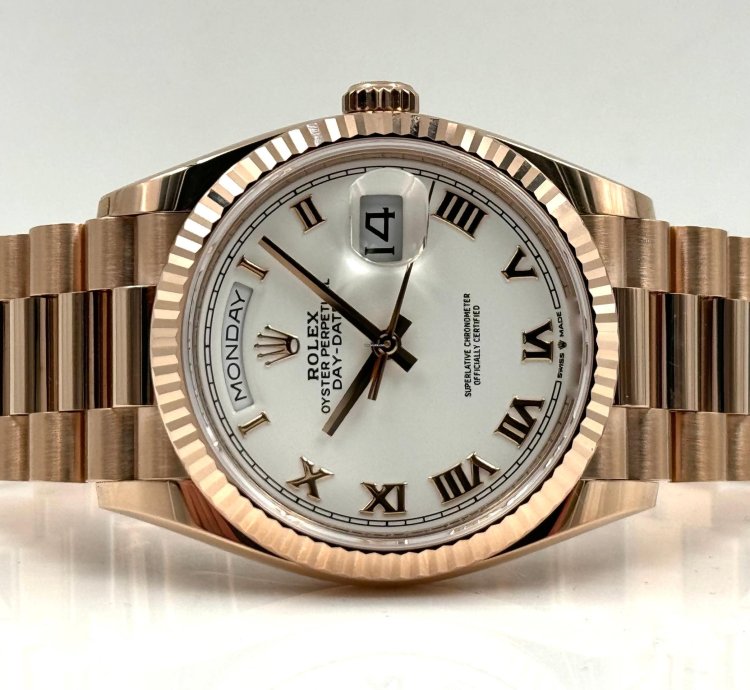 Rolex Day-date 36 36mm White Roman Dial Rose Gold Bracelet 128235 Unworn 2024
