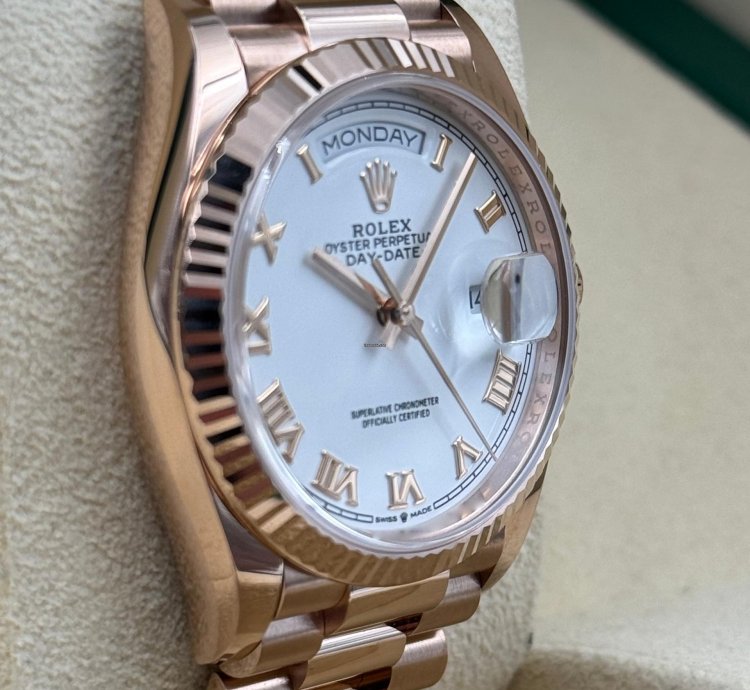 Rolex Day-date 36 36mm White Roman Dial Rose Gold Bracelet 128235 Unworn 2024