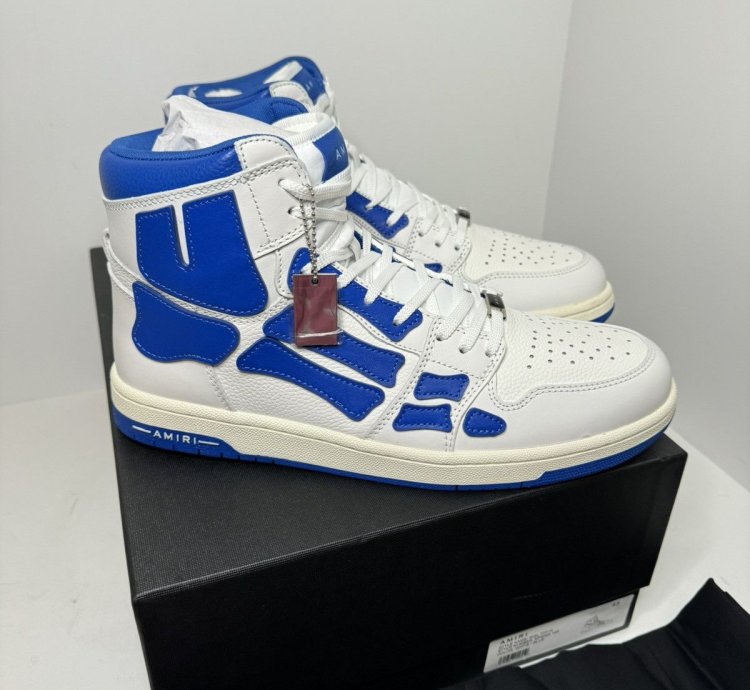 Nib Amiri Skel Top Hi Blue White Sneakers Size 45 12us