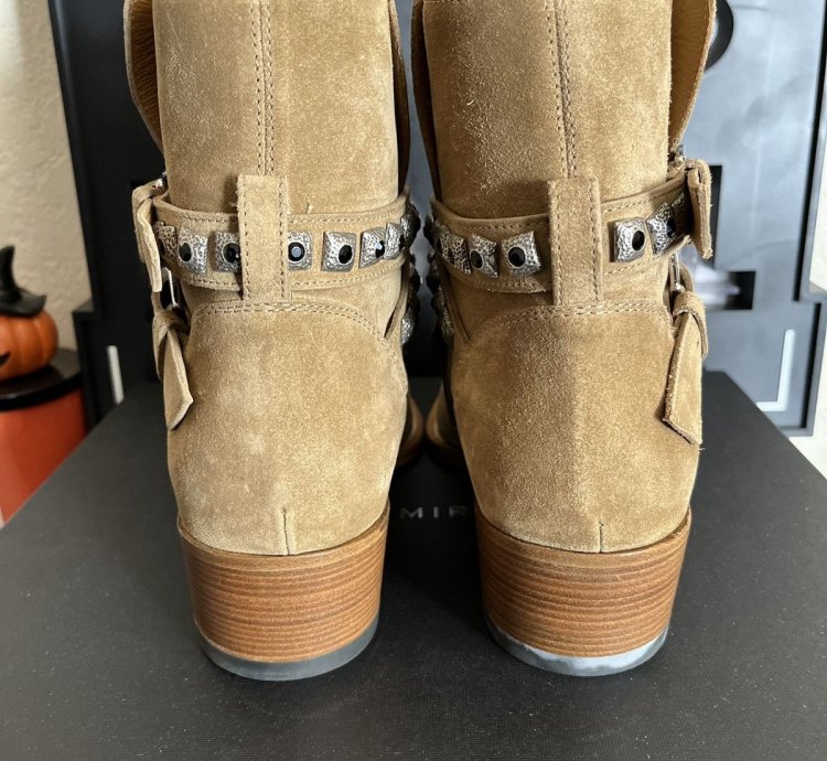 Nib Amiri Tan Jodphur Conch Suede Boots Studs Size 8 41