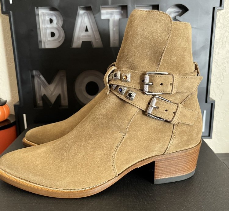 Nib Amiri Tan Jodphur Conch Suede Boots Studs Size 8 41