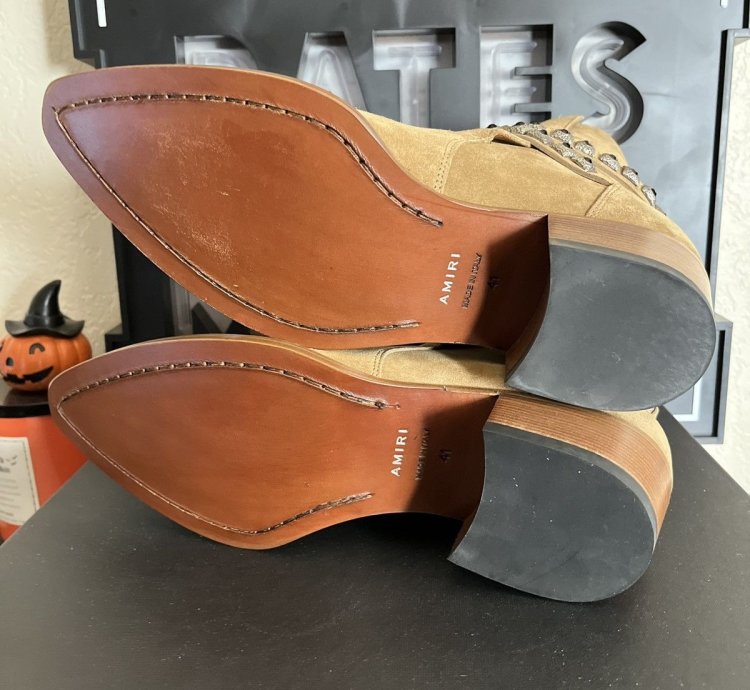Nib Amiri Tan Jodphur Conch Suede Boots Studs Size 8 41