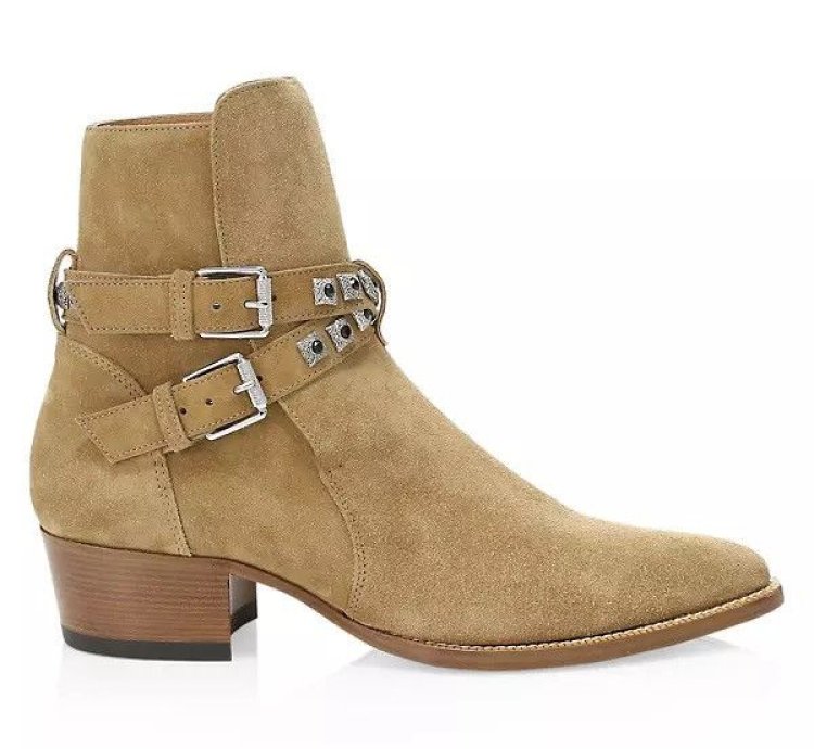 Nib Amiri Tan Jodphur Conch Suede Boots Studs Size 8 41