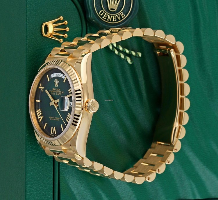 Rolex Day-date 36 36mm Yellow Gold 128238 Green Ombre Roman