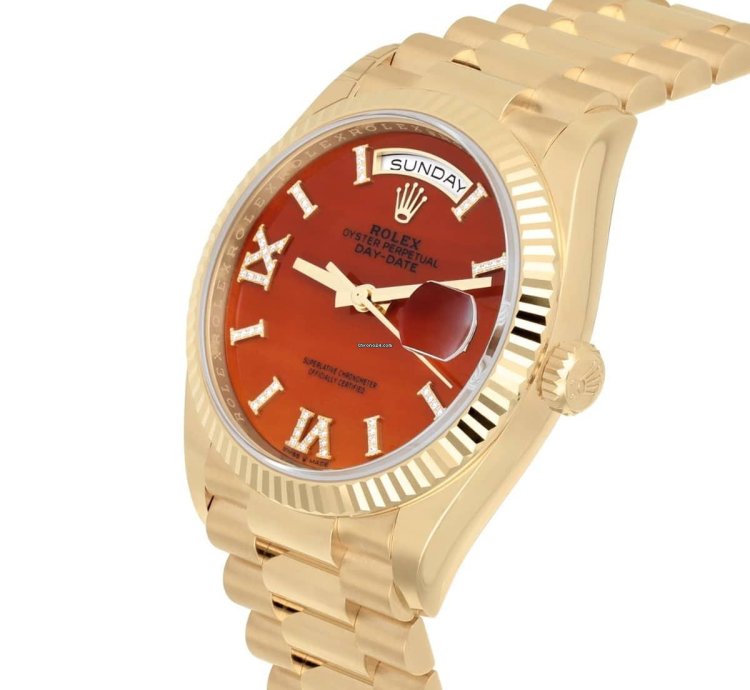 Rolex Day-date 36 36mm Yellow Gold Carnelian Roman Diamond Dial 128238 Presidential
