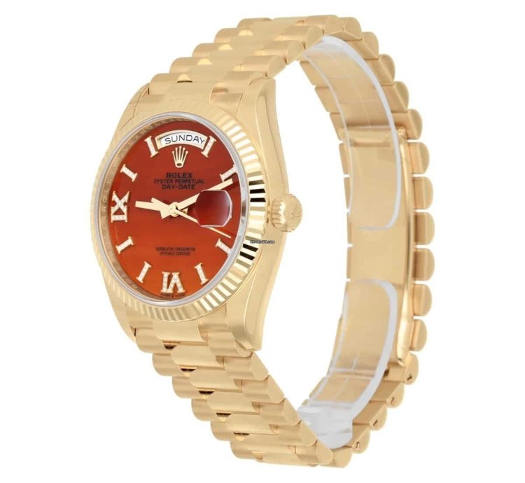 Rolex Day-date 36 36mm Yellow Gold Carnelian Roman Diamond Dial 128238 Presidential