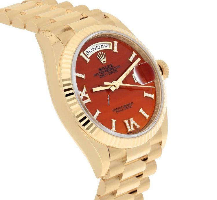 Rolex Day-date 36 36mm Yellow Gold Carnelian Roman Diamond Dial 128238 Presidential