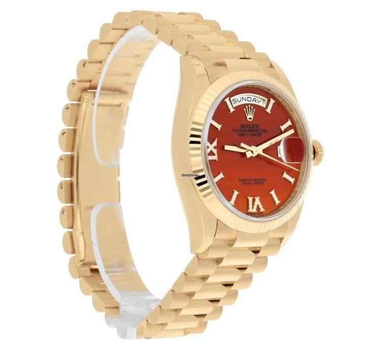 Rolex Day-date 36 36mm Yellow Gold Carnelian Roman Diamond Dial 128238 Presidential