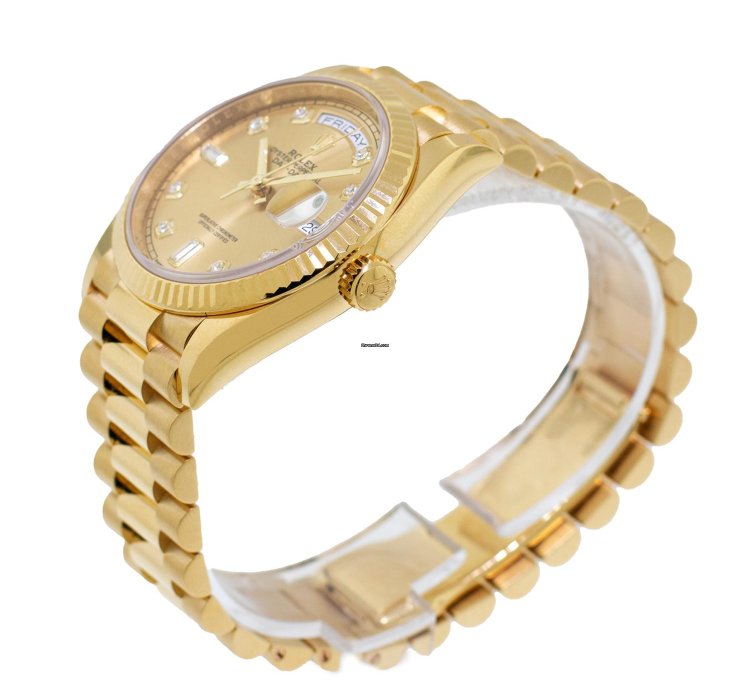Rolex Day-date 36 36mm Yellow Gold Champagne Diamond Dial Fluted Bezel 128238